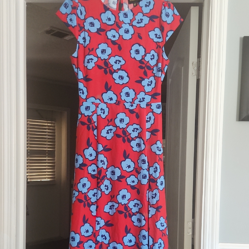 Sugarlips Red Dress with Blue Floral Pattern